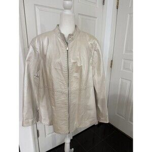 Bradley Bayou Leather Jacket 2X White Biker Contrast Lined Topstitch